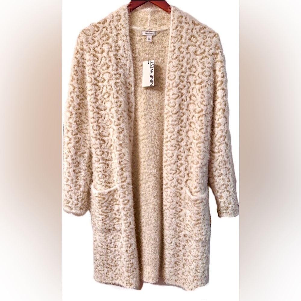 Ivory & Gold Metallic Leopard 🐆 Knit Duster Cardigan